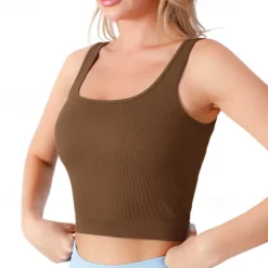 Women's Tank Top Scoop Neck Lightweight Comfortable Breathable Sporty Sleeveless Light Support Sports Solid Color Tank Top For Gym Workout Running Fitness Slim Activewear