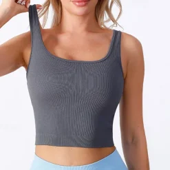 Women's Tank Top Scoop Neck Lightweight Comfortable Breathable Sporty Sleeveless Light Support Sports Solid Color Tank Top For Gym Workout Running Fitness Slim Activewear