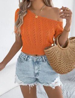 Women's Tank Top Solid Color Daily Casual Short Sleeve Cold Shoulder Regular Tops Daily Beach Wear Black White Fuchsia Orange Khaki Summer Spring