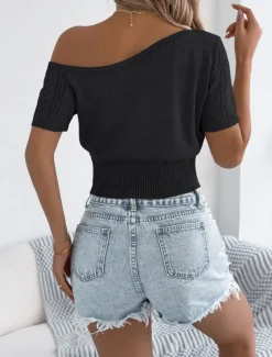 Women's Tank Top Solid Color Daily Casual Short Sleeve Cold Shoulder Regular Tops Daily Beach Wear Black White Fuchsia Orange Khaki Summer Spring