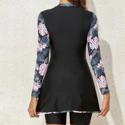 Women's Tankini Two Piece Swimsuit Swimwear Patchwork Swimwear Pink Breathable Quick Dry Lightweight Long Sleeve - Swimming Surfing Beach Summer Spring