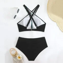 Women's Tankini Two Piece Swimsuit Backless Halter Swimwear Leopard Print Swimwear Black Blue Breathable Quick Dry Lightweight Sleeveless - Swimming Surfing Beach Summer Spring