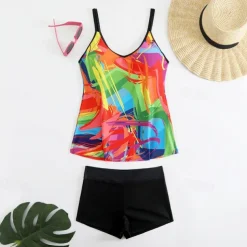 Women's Tankini Two Piece Swimsuit Racerback Swimwear Swimwear Sky Blue Purple Breathable Quick Dry Lightweight Sleeveless - Swimming Surfing Beach Summer Spring