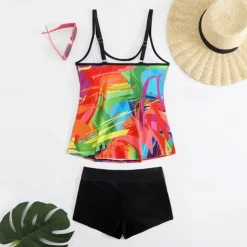 Women's Tankini Two Piece Swimsuit Racerback Swimwear Swimwear Sky Blue Purple Breathable Quick Dry Lightweight Sleeveless - Swimming Surfing Beach Summer Spring