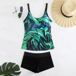 Women's Tankini Two Piece Swimsuit Racerback Swimwear Swimwear Sky Blue Purple Breathable Quick Dry Lightweight Sleeveless - Swimming Surfing Beach Summer Spring