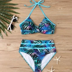 Women's Tankini Two Piece Swimsuit Ruffle Swimwear Swimwear Blue Gold Breathable Quick Dry Lightweight Sleeveless - Swimming Surfing Beach Summer Spring