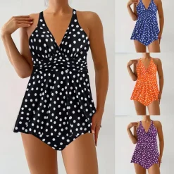 Women's Tankini Two Piece Swimsuit Criss Cross Swimwear Spot Swimwear Black Blue Breathable Quick Dry Lightweight Sleeveless - Swimming Surfing Beach Summer Spring Plus Size