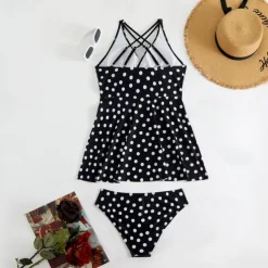 Women's Tankini Two Piece Swimsuit Criss Cross Swimwear Spot Swimwear Black Blue Breathable Quick Dry Lightweight Sleeveless - Swimming Surfing Beach Summer Spring Plus Size