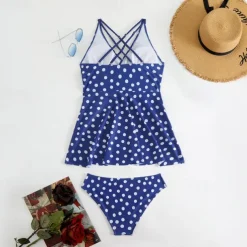 Women's Tankini Two Piece Swimsuit Criss Cross Swimwear Spot Swimwear Black Blue Breathable Quick Dry Lightweight Sleeveless - Swimming Surfing Beach Summer Spring Plus Size