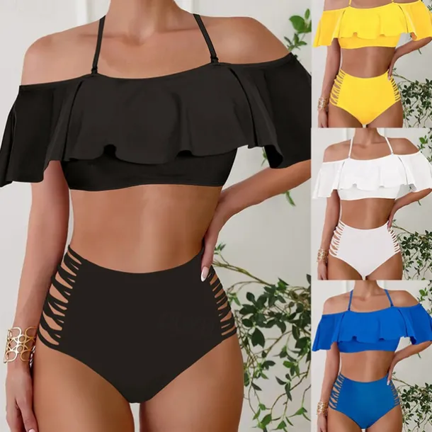 Women's Tankini Two Piece Swimsuit Ruffle Swimwear Solid Colored Swimwear Black White Breathable Quick Dry Lightweight Sleeveless - Swimming Surfing Beach Summer Spring