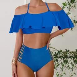 Women's Tankini Two Piece Swimsuit Ruffle Swimwear Solid Colored Swimwear Black White Breathable Quick Dry Lightweight Sleeveless - Swimming Surfing Beach Summer Spring