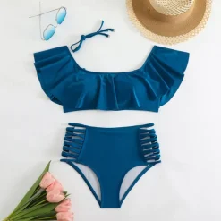 Women's Tankini Two Piece Swimsuit Ruffle Swimwear Solid Colored Swimwear Black White Breathable Quick Dry Lightweight Sleeveless - Swimming Surfing Beach Summer Spring