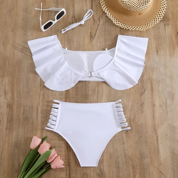 Women's Tankini Two Piece Swimsuit Ruffle Swimwear Solid Colored Swimwear Black White Breathable Quick Dry Lightweight Sleeveless - Swimming Surfing Beach Summer Spring