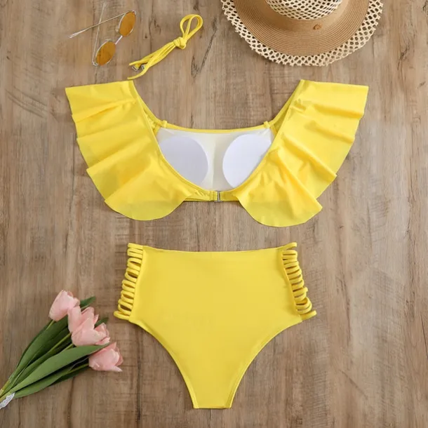 Women's Tankini Two Piece Swimsuit Ruffle Swimwear Solid Colored Swimwear Black White Breathable Quick Dry Lightweight Sleeveless - Swimming Surfing Beach Summer Spring