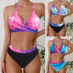 Women's Tankini Two Piece Swimsuit V Neck Racerback Swimwear Swimwear Pink Blue Breathable Quick Dry Lightweight Sleeveless - Swimming Surfing Beach Summer Spring