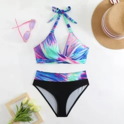 Women's Tankini Two Piece Swimsuit V Neck Racerback Swimwear Swimwear Pink Blue Breathable Quick Dry Lightweight Sleeveless - Swimming Surfing Beach Summer Spring