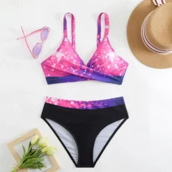 Women's Tankini Two Piece Swimsuit V Neck Racerback Swimwear Swimwear Pink Blue Breathable Quick Dry Lightweight Sleeveless - Swimming Surfing Beach Summer Spring