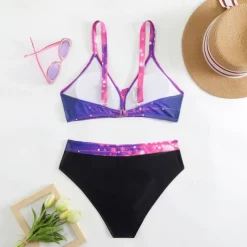 Women's Tankini Two Piece Swimsuit V Neck Racerback Swimwear Swimwear Pink Blue Breathable Quick Dry Lightweight Sleeveless - Swimming Surfing Beach Summer Spring