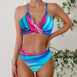 Women's Tankini Two Piece Swimsuit V Neck Racerback Swimwear Swimwear Pink Blue Breathable Quick Dry Lightweight Sleeveless - Swimming Surfing Beach Summer Spring
