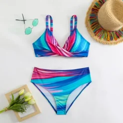 Women's Tankini Two Piece Swimsuit V Neck Racerback Swimwear Swimwear Pink Blue Breathable Quick Dry Lightweight Sleeveless - Swimming Surfing Beach Summer Spring