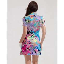 Women's Tennis Dress Golf Dress Pink Short Sleeve Dress Ladies Golf Attire Clothes Outfits Wear Apparel