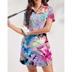 Women's Tennis Dress Golf Dress Pink Short Sleeve Dress Ladies Golf Attire Clothes Outfits Wear Apparel