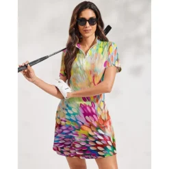 Women's Tennis Dress Golf Dress Yellow Short Sleeve Dress Ladies Golf Attire Clothes Outfits Wear Apparel