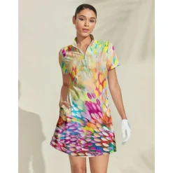 Women's Tennis Dress Golf Dress Yellow Short Sleeve Dress Ladies Golf Attire Clothes Outfits Wear Apparel