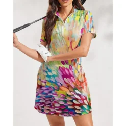 Women's Tennis Dress Golf Dress Yellow Short Sleeve Dress Ladies Golf Attire Clothes Outfits Wear Apparel
