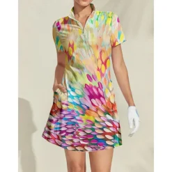 Women's Tennis Dress Golf Dress Yellow Short Sleeve Dress Ladies Golf Attire Clothes Outfits Wear Apparel