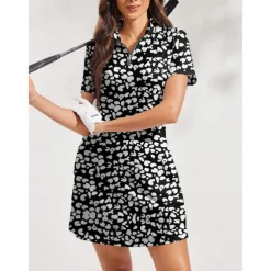Women's Tennis Dress Golf Dress Black Short Sleeve Dress Ladies Golf Attire Clothes Outfits Wear Apparel