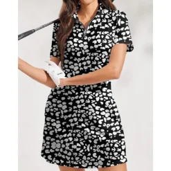 Women's Tennis Dress Golf Dress Black Short Sleeve Dress Ladies Golf Attire Clothes Outfits Wear Apparel