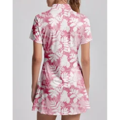 Women's Tennis Dress Golf Dress Pink Short Sleeve Dress Floral Ladies Golf Attire Clothes Outfits Wear Apparel