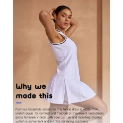 Women's Tennis Dress White Sleeveless Dress Ladies Golf Attire Clothes Outfits Wear Apparel