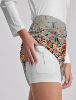 Women's Tennis Skirts Golf Skirts 16inch Pickleball Grey Bottoms Floral Ladies Golf Attire Clothes Outfits Wear Apparel