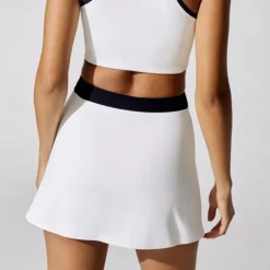 Women's Tennis Skirts Golf Skirts Yoga Skirt 2 in 1 Tummy Control Butt Lift High Waist Yoga Fitness Gym Workout Skort Bottoms Color Block White Orange Spandex Sports Activewear Stretchy Skinny