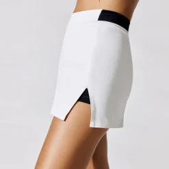 Women's Tennis Skirts Golf Skirts Yoga Skirt 2 in 1 Tummy Control Butt Lift High Waist Yoga Fitness Gym Workout Skort Bottoms Color Block White Orange Spandex Sports Activewear Stretchy Skinny