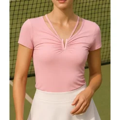 Women's Tennis Top Tennis T Shirt Short Sleeves Ruched Breathable Moisture Wicking Sweat-Wicking Yoga Tennis Golf Solid Colored Black Pink Blue Tennis Clothing