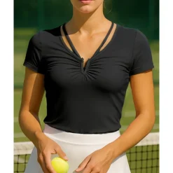 Women's Tennis Top Tennis T Shirt Short Sleeves Ruched Breathable Moisture Wicking Sweat-Wicking Yoga Tennis Golf Solid Colored Black Pink Blue Tennis Clothing