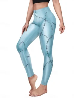 Women's Tights Leggings Anti Chafing Shorts Punk Casual Full Length High WaistPantsHalloween Graphic Printing High Cut Comfort Breathable High Elasticity Daily Holiday Festival Black Royal Blue Blue