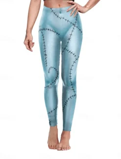 Women's Tights Leggings Anti Chafing Shorts Punk Casual Full Length High WaistPantsHalloween Graphic Printing High Cut Comfort Breathable High Elasticity Daily Holiday Festival Black Royal Blue Blue