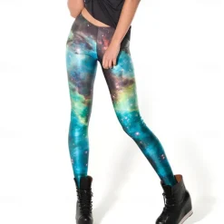 Women's Tights Leggings Black / White Green Blue Mid Waist Casual / Sporty Athleisure Weekend Yoga Print Stretchy Ankle-Length Comfort Galaxy One-Size / Skinny