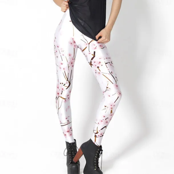 Women's Tights Leggings Black / White Green Blue Mid Waist Casual / Sporty Athleisure Weekend Yoga Print Stretchy Ankle-Length Comfort Galaxy One-Size / Skinny