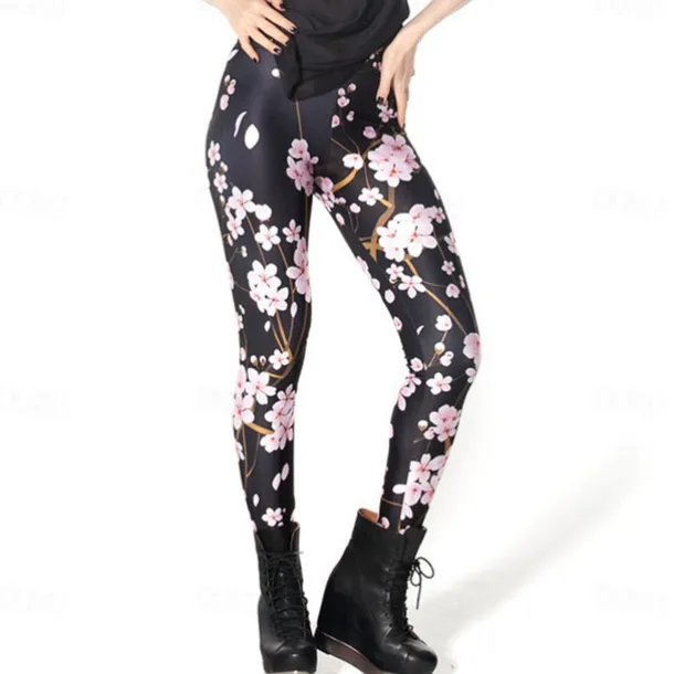 Women's Tights Leggings Black / White Green Blue Mid Waist Casual / Sporty Athleisure Weekend Yoga Print Stretchy Ankle-Length Comfort Galaxy One-Size / Skinny