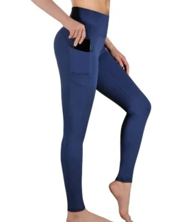 Women's Tights Leggings Dark Gray Navy Blue Black Mid Waist Basic Sports Yoga Fitness Gym Micro-elastic Ankle-Length Tummy Control Solid Colored XS S M L XL / Plus Size / Skinny