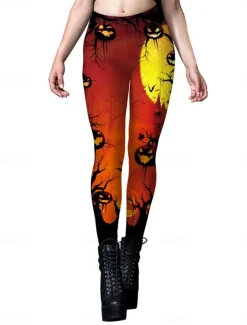 Women's Tights Leggings Punk Vintage Full Length High Waist Pumpkin Halloween Printing High Cut Comfort Quick Dry Breathable High Elasticity Vacation Party Holiday Black Yellow Red Orange Summer