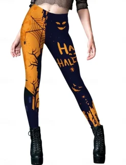 Women's Tights Leggings Punk Vintage Full Length High Waist Pumpkin Halloween Printing High Cut Comfort Quick Dry Breathable High Elasticity Vacation Party Holiday Black Yellow Red Orange Summer