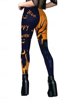 Women's Tights Leggings Punk Vintage Full Length High Waist Pumpkin Halloween Printing High Cut Comfort Quick Dry Breathable High Elasticity Vacation Party Holiday Black Yellow Red Orange Summer