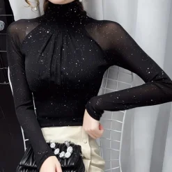 Women's Top Latin Dance Ballroom Dance Top Ruching Pure Color Splicing Women's Performance Training Long Sleeve Polyester