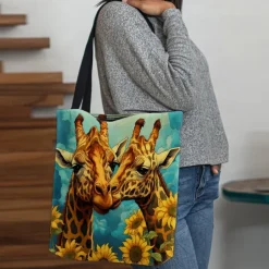 Women's Tote Shoulder Bag Canvas Tote Bag Polyester Shopping Holiday Beach Print Large Capacity Foldable Lightweight Giraffe Yellow Blue